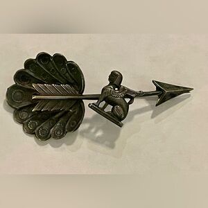 Unique Metal Arrow Pin with Sphinx and Plume Shell